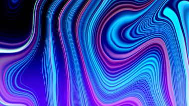 Soyut mor mavi ve dinamik doğrusal dalgalar. Neon ışığı kıvrımlı çizgiler ve renkli grafik tasarımlı şekil.