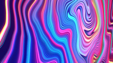 Soyut kırmızı mavi eğimli geometrik arkaplan. Neon ışığı kıvrımlı çizgiler ve renkli grafik tasarımlı şekil.