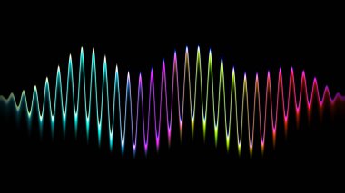 Ses dalgası çizgisi çok renkli müzik soyut arkaplan. Renkli grafik tasarımlı neon ışığı kıvrımlı.