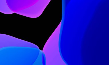 Siyah arkaplanda soyut geometrik sıvı mavi mor renk gradyanı. Duvar kağıdı tableti ve telefon için kullanılan moda tasarım grafikleri. Karanlık kip.