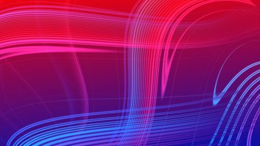 Soyut kırmızı mavi eğimli geometrik arkaplan. Neon ışığı kıvrımlı çizgiler ve renkli grafik tasarımlı şekil.