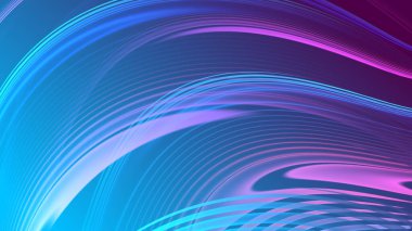 Soyut pembe mavi eğimli geometrik arkaplan. Neon ışığı kıvrımlı çizgiler ve renkli grafik tasarımlı şekil.