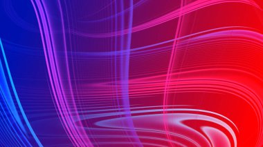 Soyut kırmızı mavi eğimli geometrik arkaplan. Neon ışığı kıvrımlı çizgiler ve renkli grafik tasarımlı şekil.