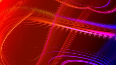 Soyut kırmızı mor eğimli geometrik zemin. Neon ışığı kıvrımlı çizgiler ve renkli grafik tasarımlı şekil.