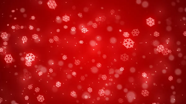 Gece Yıldızlı Kırmızı Kar Taneleri Kırmızı Arka Planda Kar Yağıyor — Stok fotoğraf