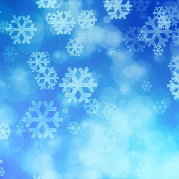 冬の背景に雪が降るクリスマスブルーの白い雪のフレーク — ストック写真