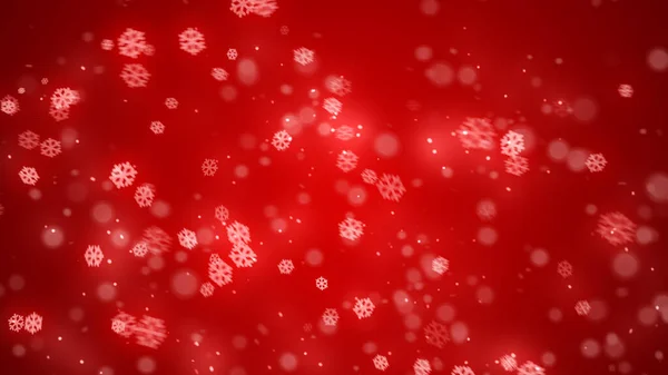 Christmas Red Snowflake Night Star Light Snow Fall Red Background — Stock Photo, Image