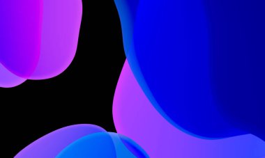 Siyah arkaplanda soyut geometrik sıvı mavi mor renk gradyanı. Duvar kağıdı tableti ve telefon için kullanılan moda tasarım grafikleri. Karanlık kip.