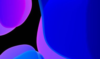 Siyah arkaplanda soyut geometrik sıvı mavi mor renk gradyanı. Duvar kağıdı tableti ve telefon için kullanılan moda tasarım grafikleri. Karanlık kip.