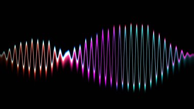 Ses dalgası çizgisi çok renkli müzik soyut arkaplan. Renkli grafik tasarımlı neon ışığı kıvrımlı.