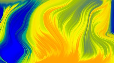 Soyut mavi sarı eğimli dalga arkaplanı. Neon ışığı eğimli çizgiler ve renkli grafik tasarımlı geometrik şekil.