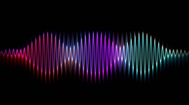 Ses dalgası çizgisi çok renkli müzik soyut arkaplan. Renkli grafik tasarımlı neon ışığı kıvrımlı.