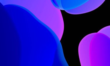 Siyah arkaplanda soyut geometrik sıvı mavi mor renk gradyanı. Duvar kağıdı tableti ve telefon için kullanılan moda tasarım grafikleri. Karanlık kip.