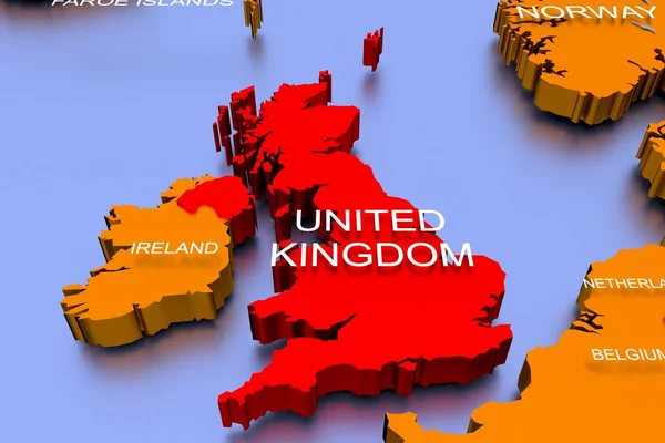 Mapa Renderizado Pandemia Vírus Covid Reino Unido Europa Cores Vermelhas — Fotografia de Stock
