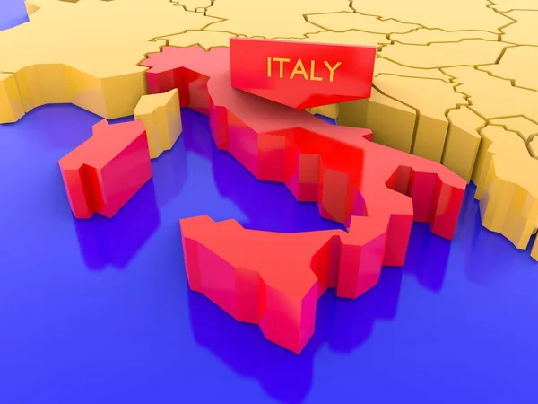 Európa Térképe Olaszországra Összpontosított Elszigetelve Fehérektől Renderelés — Stock Fotó