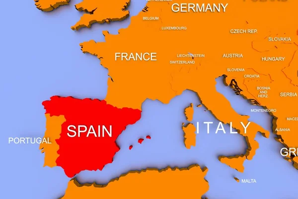 Рендеринг Карты Вируса Covid Пандемии Испании Европе Красном Золотом Цветах — стоковое фото