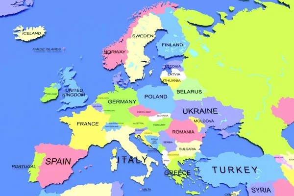 Mapa Tridimensional Renderizado Europa Com Nomes Países — Fotografia de Stock