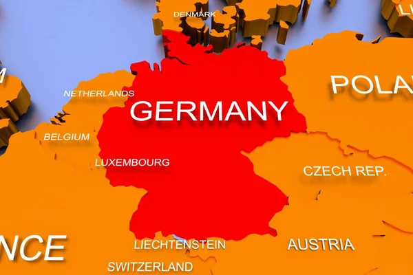 Mapa Renderizado Pandemia Vírus Covid Alemanha Europa Cores Vermelhas Douradas — Fotografia de Stock