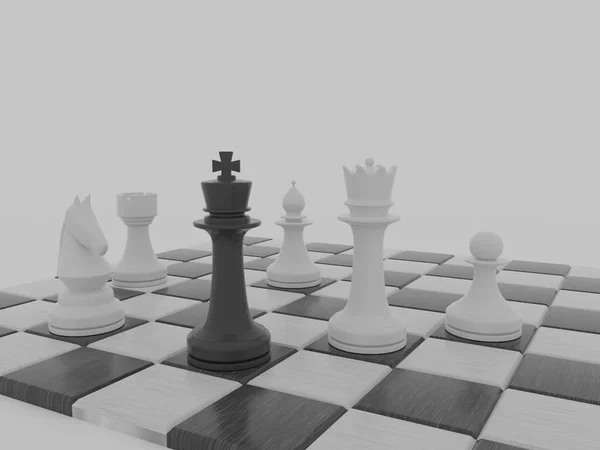 Σκακιστικά Κομμάτια Στον Πίνακα Απομονωμένο Λευκό Απόδοση — Φωτογραφία Αρχείου