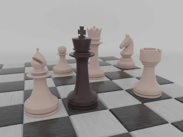 Chess Pieces Board Isolated White Render — Stock Photo, Image