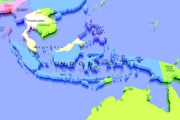 Mappa Tridimensionale Dell Indiaonesia Con Nomi Dei Paesi — Foto Stock