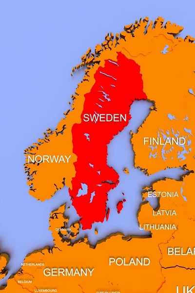Kaart Van Covid Viruspandemie Zweden Europa Rode Gouden Kleuren — Stockfoto