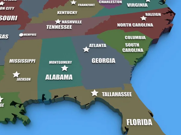 Tredimensionell Renderad Karta Över Usa Pastellfärger — Stockfoto