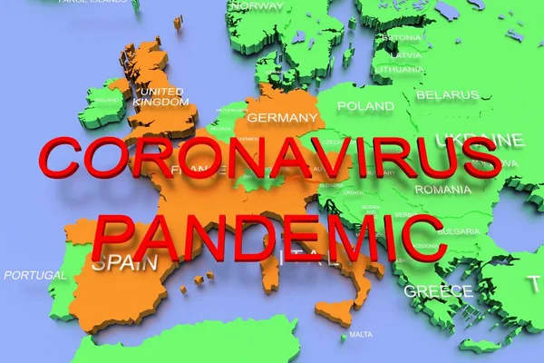 ヨーロッパで明るい色を持つCovid 19ウイルスパンデミックの3Dレンダリングマップ — ストック写真