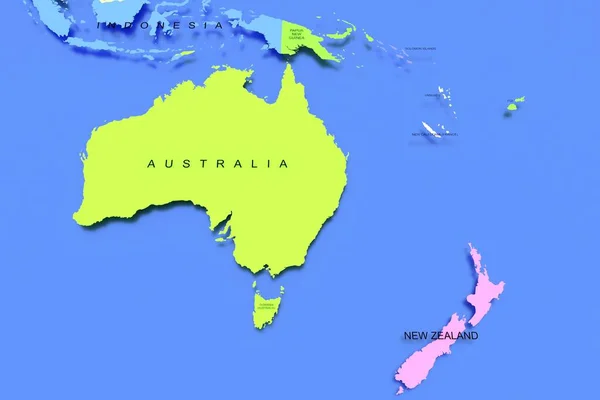 Dreidimensionale Gerenderte Karte Von Australien Mit Ländernamen — Stockfoto