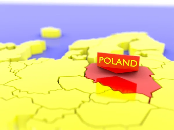 지도는 폴란드에 초점을 맞추었다 흰색으로 격리되어 있습니다 렌더링 — 스톡 사진