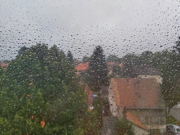 City Rooftops Photographed Rainy Window — Stock Photo, Image
