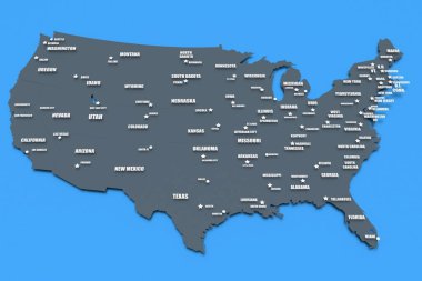 ABD 'nin devlet isimleriyle hazırlanmış üç boyutlu haritası