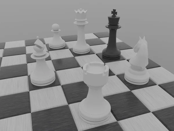 Σκακιστικά Κομμάτια Στον Πίνακα Απομονωμένο Λευκό Απόδοση — Φωτογραφία Αρχείου