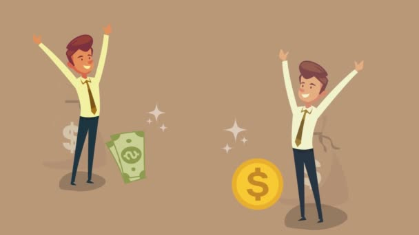 Animación Vector Dos Hombres Negocios Con Diferentes Tipos Monedas Dinero — Vídeos de Stock