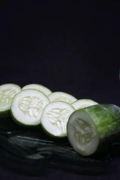 Cucumber Chunks Potrait Background Black — Stock Photo, Image