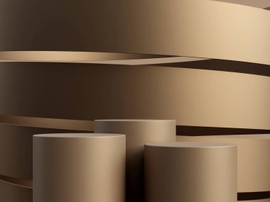 Kahverengi arka planda kahverengi podyum. Ürün sunumu için en düşük model arkaplan. 3d oluşturma.