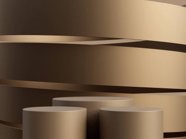 Kahverengi arka planda kahverengi podyum. Ürün sunumu için en düşük model arkaplan. 3d oluşturma.