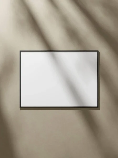 minimalist aesthetic frame mockup poster template on the brown wall. wall frame in modern interior background. 3d rendering