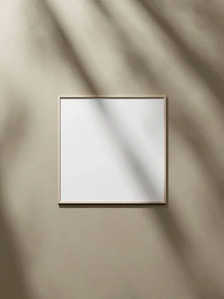 minimalist aesthetic frame mockup poster template on the brown wall. wall frame in modern interior background. 3d rendering