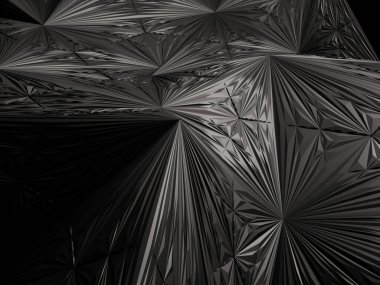 Soyut geometrik siyah üçgenler dinamik kıvrımlar ve keskin kenarlar yaratıyor.