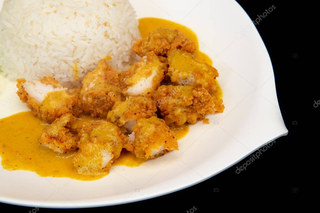 yellow curry fired chicken with rice