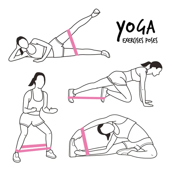 Pratik Yoga Egzersizleri Fitness Egzersiz Pozlar Karikatür Vektör Çizim Uzanan — Stok Vektör