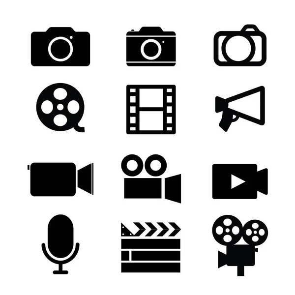 Kamera çekim lensler fotoğraf Video fotoğraf stüdyosu dijital ortam simgesi siyah vektör