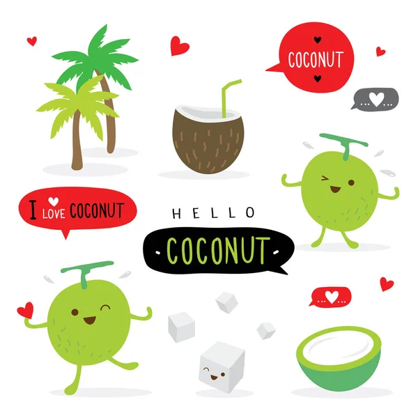 Coconut Fruit Summer Cartoon Smile Funny Cute Character Vector — Stock Vector