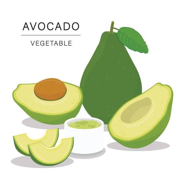Set Avocado Fruchtscheiben Vorhanden Biologisches Und Gesundes Nahrungsmittel Isoliertes Element Stockvektor