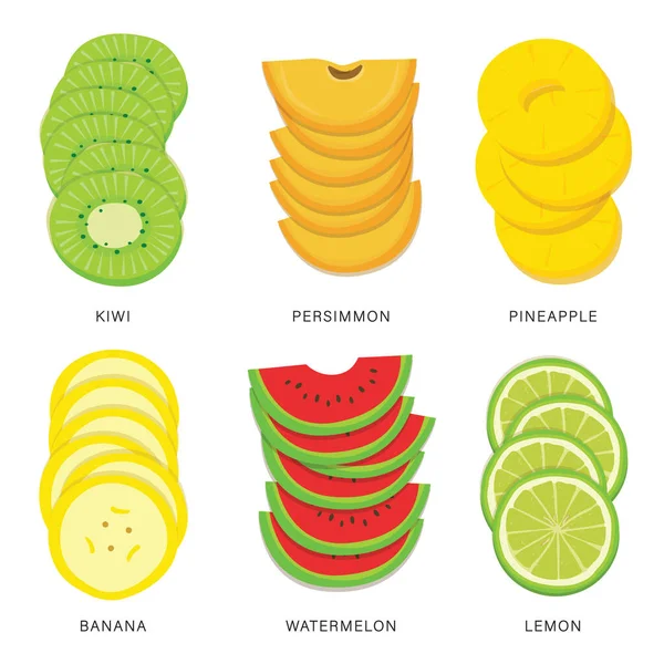 Set Fruchtscheiben Vorhanden Biologisches Und Gesundes Nahrungsmittel Isoliertes Element Vektorillustration Stockvektor