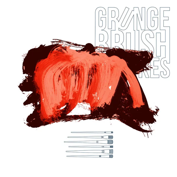Abstrait Noir Rouge Grunge Encre Pinceau Coups Fond — Image vectorielle