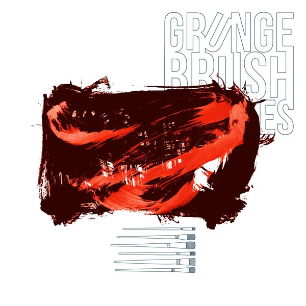 Abstrait Rouge Grunge Encre Pinceau Coups Fond — Image vectorielle
