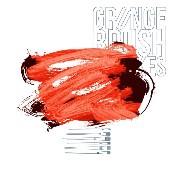 Abstrait Noir Rouge Grunge Encre Pinceau Coups Fond — Image vectorielle