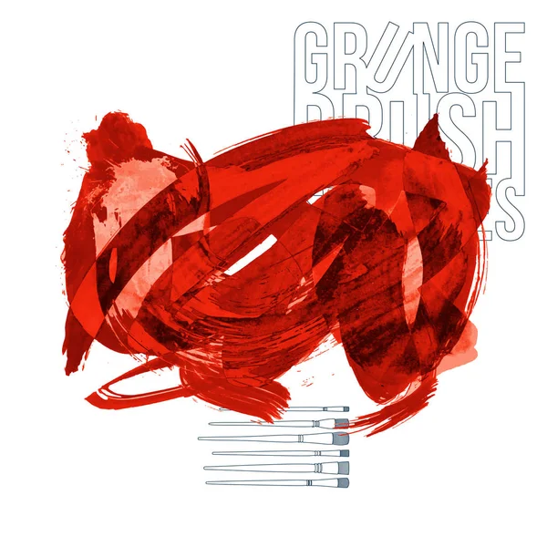 Coup Pinceau Rouge Texture Grunge Vecteur Abstrait Main Élément Peint — Image vectorielle